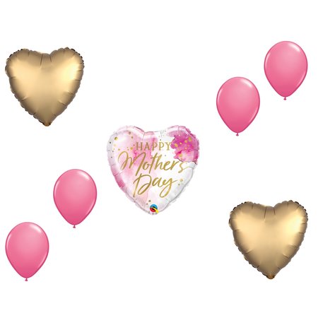 LOONBALLOON Mother's Day Theme Balloon Set, Standard Size Heart Shape Mother's Day Pink Watercolor Balloon LB-87721